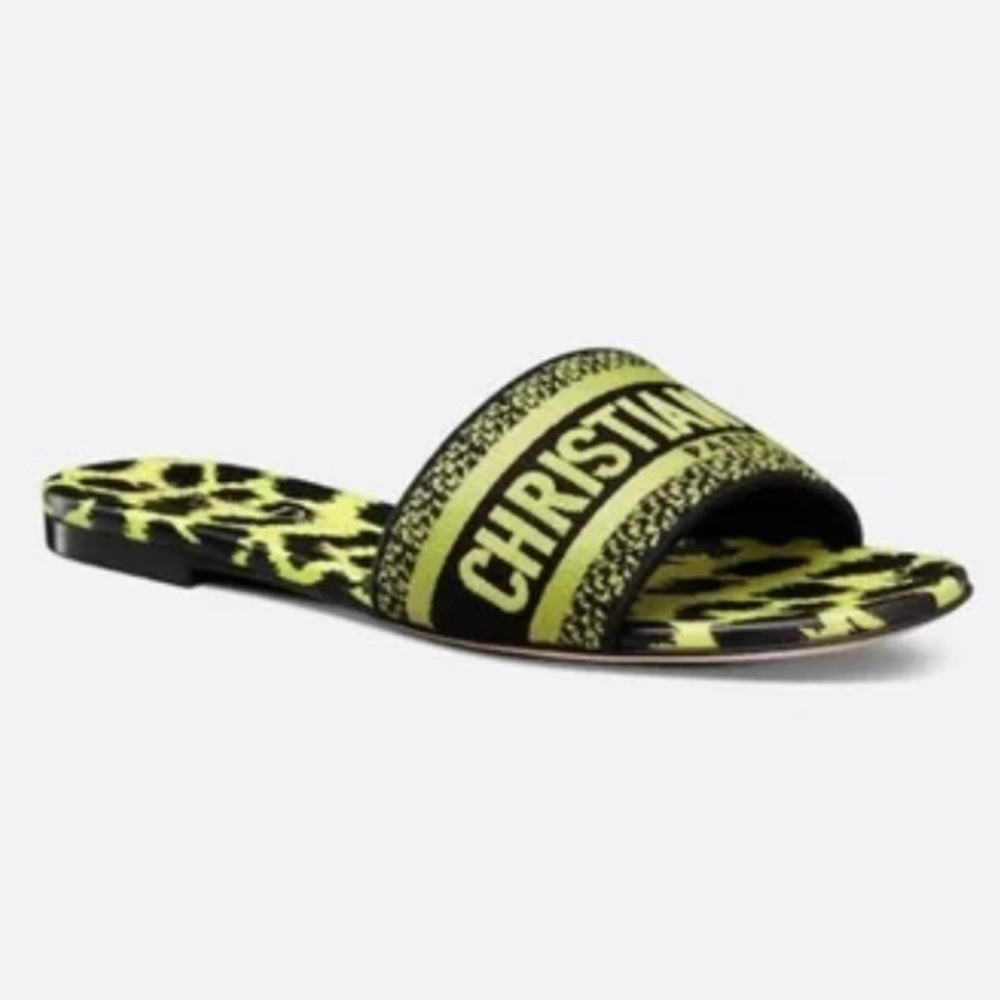 Dior Neon Yellow and Black Logo Slide Sandals